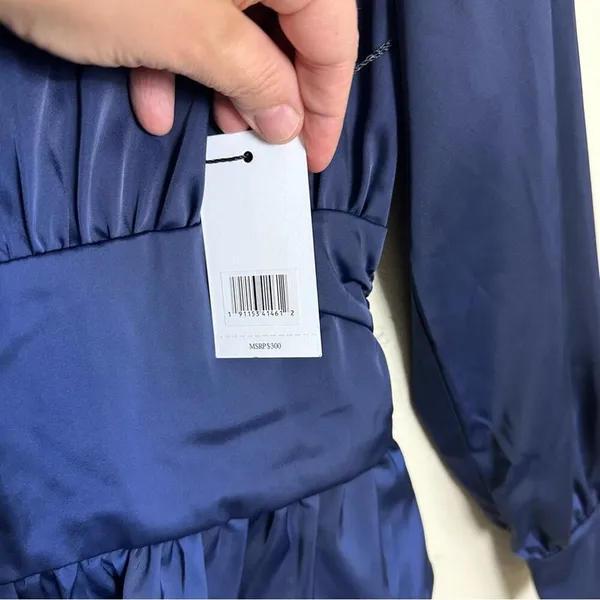 Jason Wu NWT Navy Satin Long Sleeve Corset Waist Blouse size Medium - Image 8