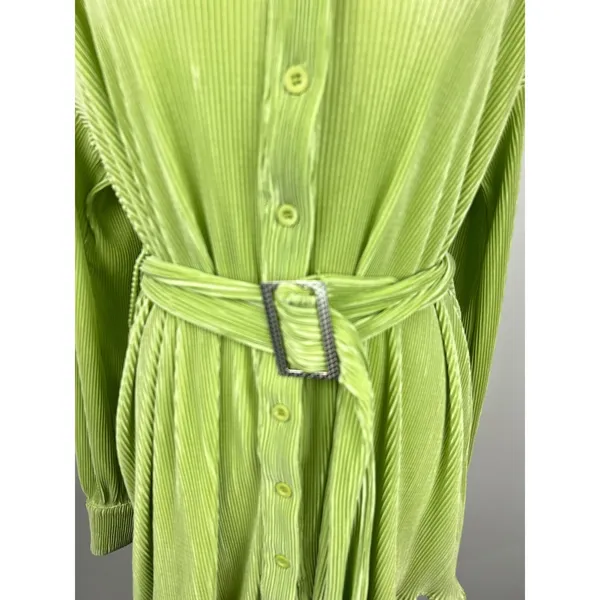 Thats So Fetch Lime Green Plisse Belted Mini Shirt Dress Size 4 - Image 13