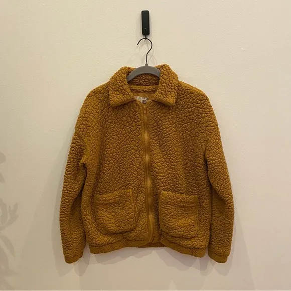 Pink Rose Teddy‎ Fleece Jacket Camel Brown Zip Front Sherpa Coat Women's Small - Image 9