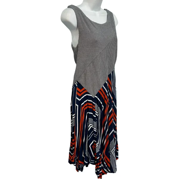Maeve Anthropologie Cameron Blue Red White Striped Geometric Asymmetric Size S - Image 4