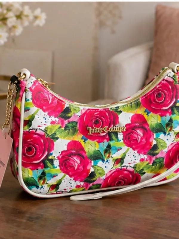 Juicy Couture Rose Print Crescent Shoulder Bag NWT Floral Purse - Image 2