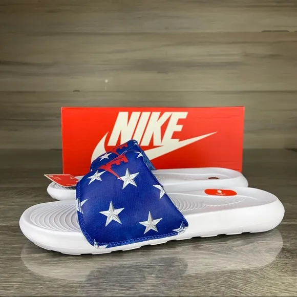 Red White Blue Patriotic USA Nike Star Print Slides,Mens 7, Womens 8.5 - Image 3