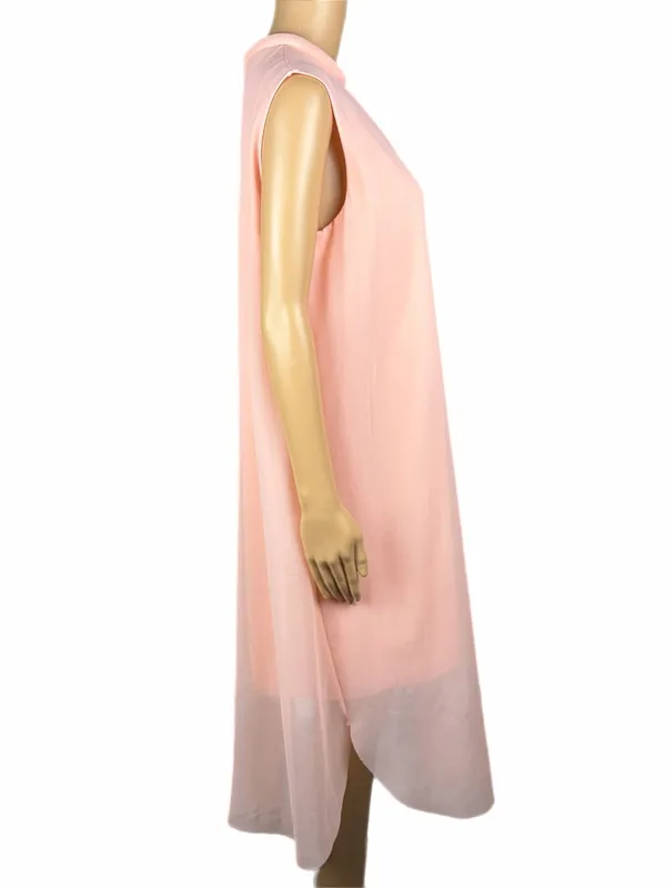 COS Blush Pink Sheer Chiffon Layered Sleeveless Midi Dress Size 12 - Image 4