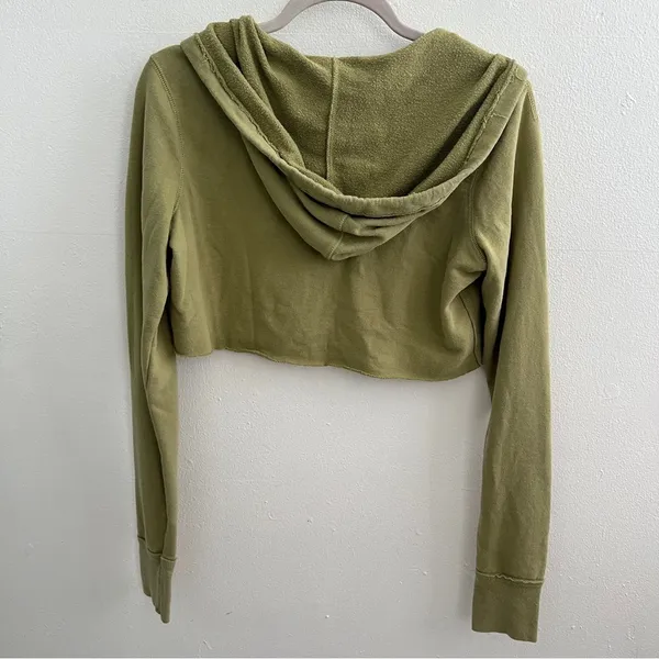 NEW Aerie bird Cropped Hoodie sweatshirt olive Green SMALL - Image 5