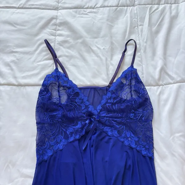 Womens Nightie Babydoll Chemise Slip Dress Blue Floral‎ Feminine Dainty Romantic - Image 2