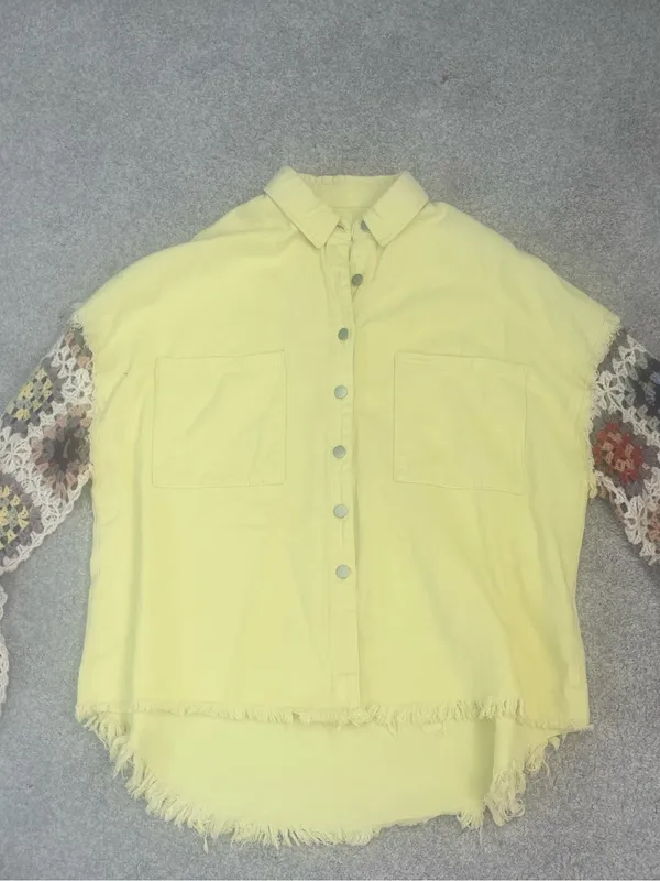 New. Lemonade Twill Shacket w/ Crochet Sleeves - Image 6