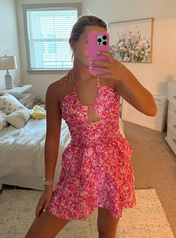 Mini Pink Floral Dress - Image 2