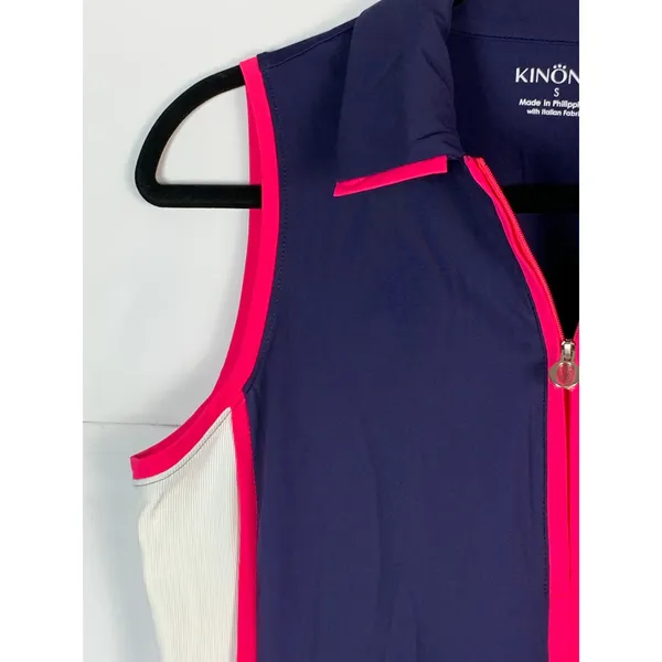 KINONA Golf Top Women S Navy Pink White Sleeveless 1/4 Zip Colorblock NWT - Image 5