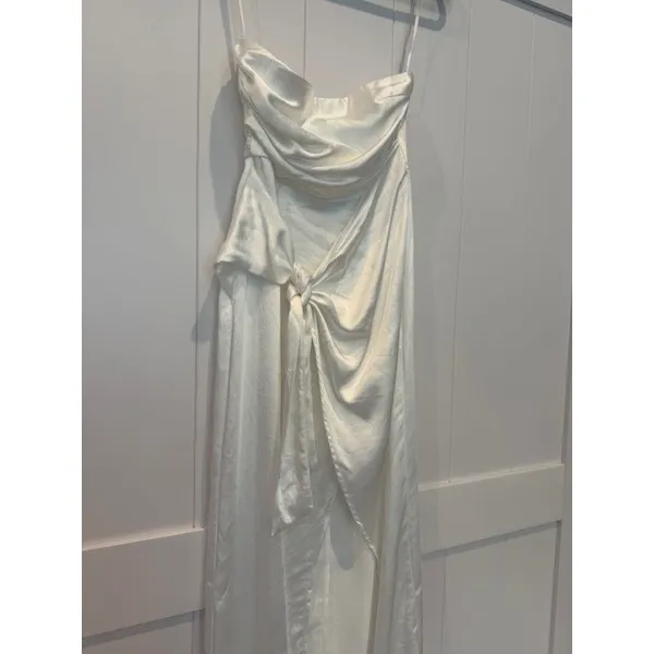 Selfie Leslie White Strapless Maxi‎ Dress Tie Front Formal Cocktail Party - Image 2