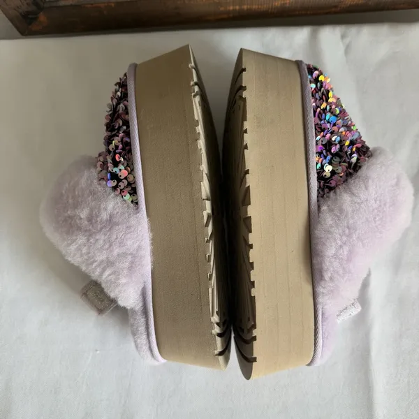 UGG Funkette Stellar Sequin Shearling Purple Platform Slipper Slide‎ Sandal Sz 6 - Image 7