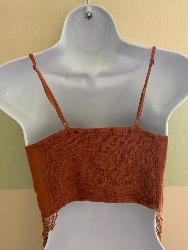 FP One Crochet Lace Bottom Boho Cropped Tank Bralette - Image 2