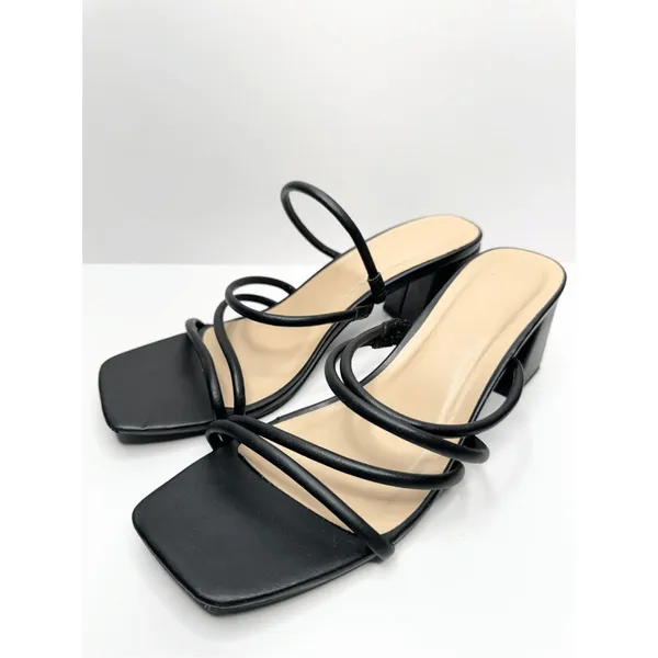 A new day Sandals Strappy Black‎ Block Heel Size 9.5 Square Open Toe - Image 2