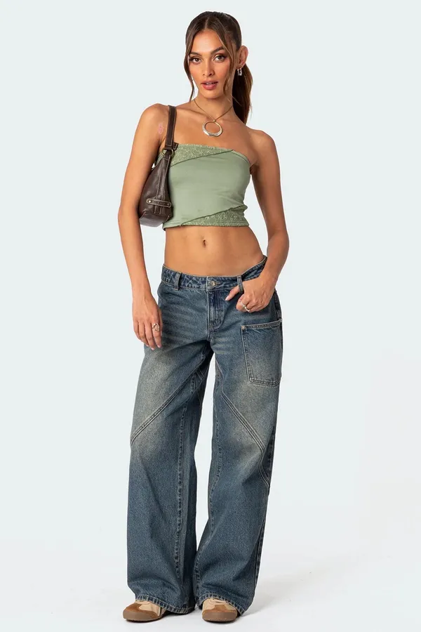 Lace Patchwork Tube Top Edikted Green S - Image 2