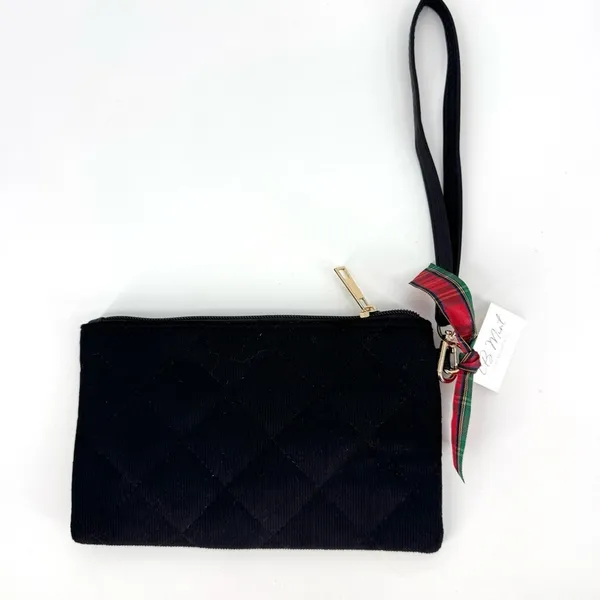 Stylish Black Quilted Wristlet with‎ Plaid Gift Ribbon NWT - Image 3