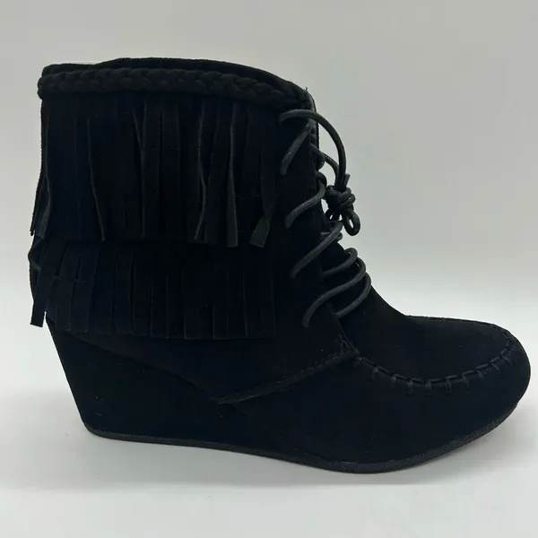 Top Moda Boots Womens 6.5‎ Black Moc Toe Lace Up Wedge Moccasin Bootie NEW - Image 3