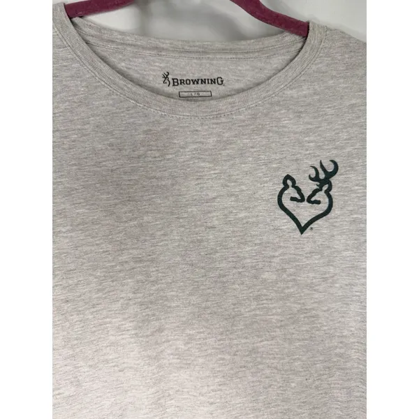 Browning Women's Size Large Heather Gray Mossy Oak Buck Heart SS Tee Glitter - Image 2