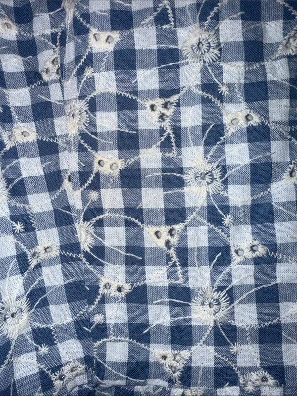 Anthropologie House of Harlow 1960 Blue Gingham Eyelet Puff Sleeve Dress 8 - Image 6