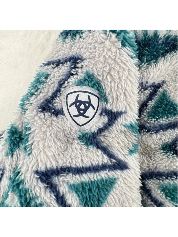 Ariat REAL Berber Pullover Hooded Sweatshirt Aztec Print Half Zip Fleece Size XL - Image 6