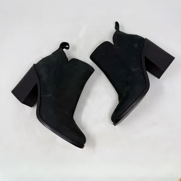 [UGG] Black Pixley Suede Leather Chunky Block Heel Round Toe Ankle Boots Sz 9.5 - Image 3