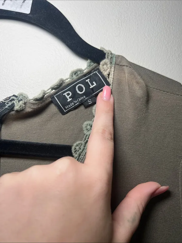 POL Womens Olive Green Crochet Trim Peasant Top - Image 3