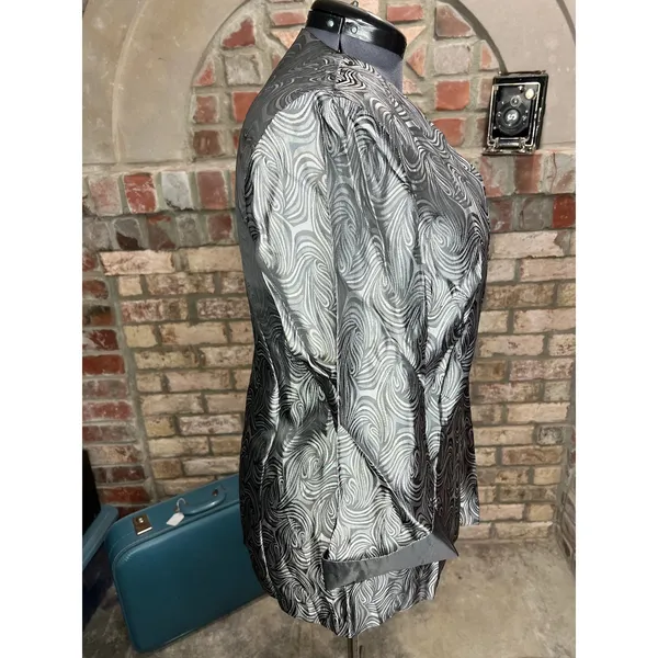 jacket blazer silver swirl boxy 1980s Size XL - Image 8