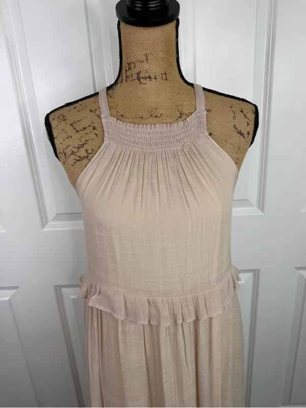 Listicle Size S Beige Ruffle Tiered Boho Maxi Dress Rayon Blend - Image 4