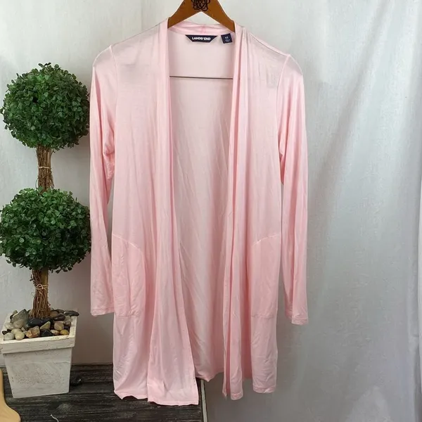 Land’s End Pink Open Front Long Sleeve Cardigan Sweater XS - Image 2