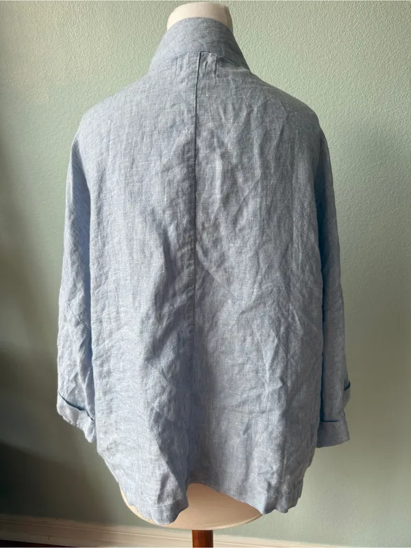 Andrea Jovine Women’s Blue Linen Kimono Cardigan Open Front Size Medium - Image 5