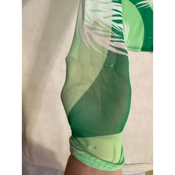 AFRM Green Tropical Palm Print Mesh Long Sleeve‎ Top Small NEW - Image 8