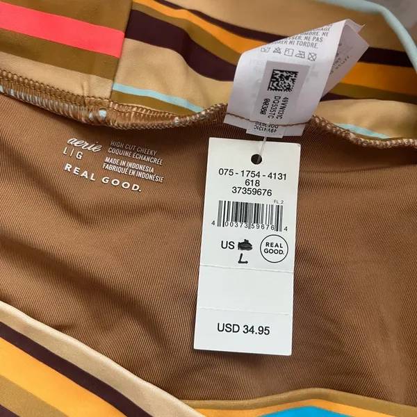 Aerie • NWT Yellow and Brown Blue Striped Bikini Bottom High Cut Cheeky - Image 6