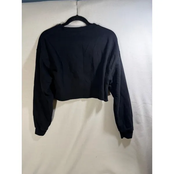 Fireball Whisky Cropped Sweatshirt Black Graphic Raw Hem Pullover Medium - Image 3