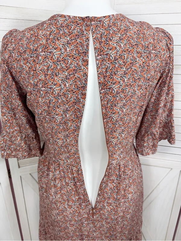 Loft Ditsy Floral Print Tiered‎ Babydoll Dress Rust Orange 12 Boho Cottagecore - Image 7