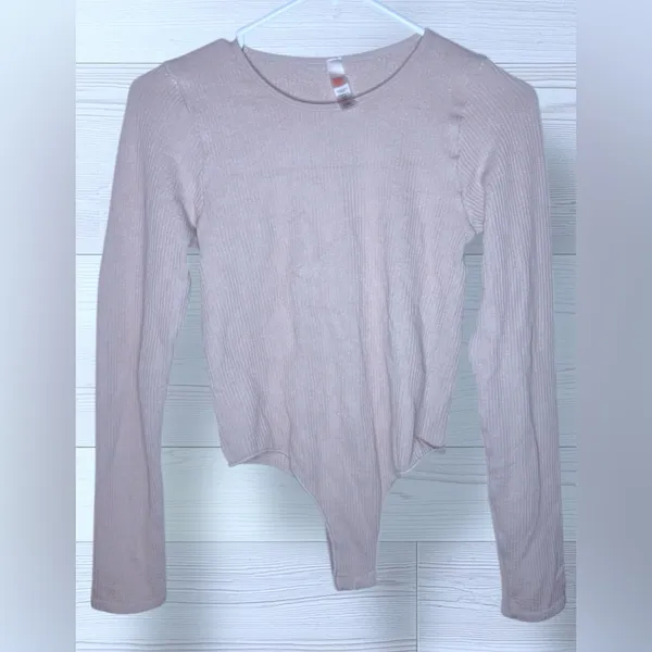 MONO B Women’s Casual Long Sleeve Tan Thermal Bodysuit - Image 3