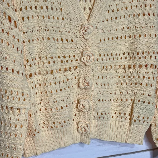 POL Crochet Cardigan Dandelion Yellow Size small Button Front Polyester - Image 3