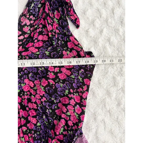 Free People Intimately Purple Floral Bare It All V-neck Tie Straps Bodysuit S - Image 8