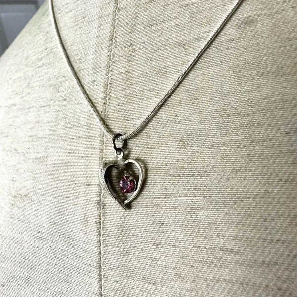 Silver pink rhinestone heart dainty pendant necklace - Image 4