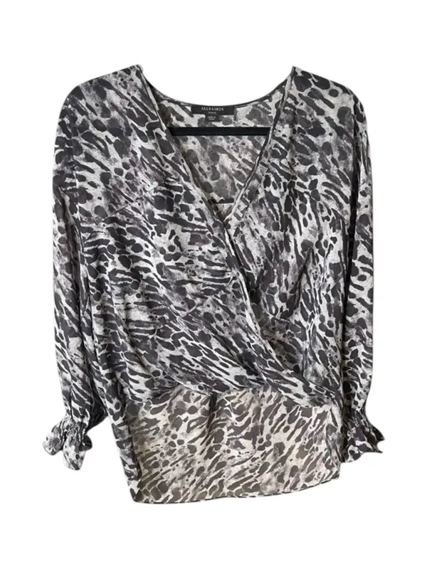 new All Saints ✽ Penny Ambient Chiffon Surplice Top ✽ Grey Leopard Print ✽ S - Image 5