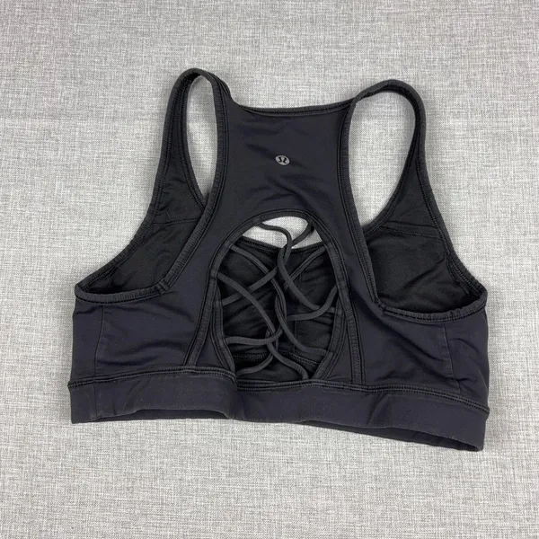 Lululemon Sports Bra Womens 10 Black Lattice Back Racerback Medium Support Yoga - Image 2