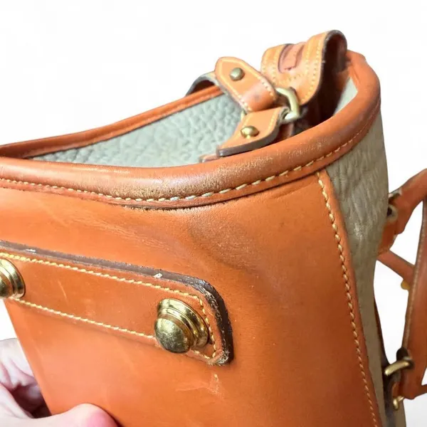 Vintage Dooney & Bourke All-Weather Leather Satchel Taupe Tan Crossbody AWL - Image 7