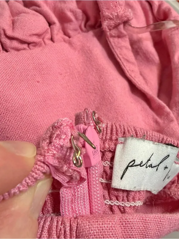 Petal & Pup Rosetta Strapless Midi Dress Pink 2 Twist Knot Linen Blend Cutout - Image 9