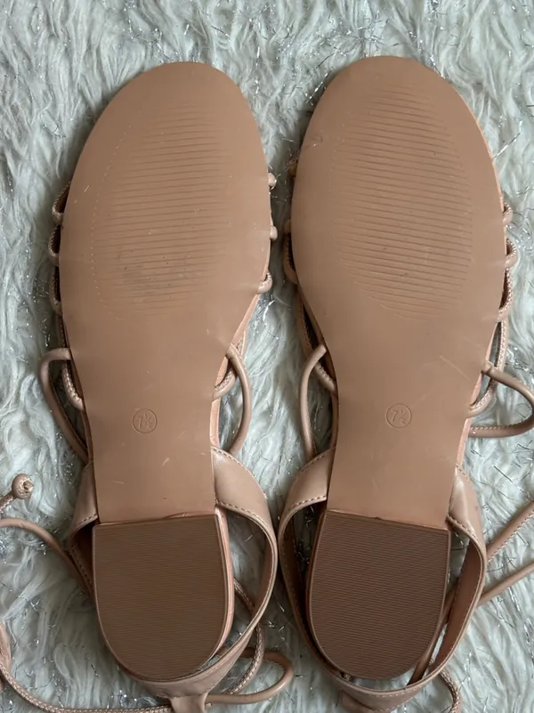 Ermonn Women's Tan/Pink Lace-Up Strappy‎ Flat Sandal Size 7.5 - Image 8