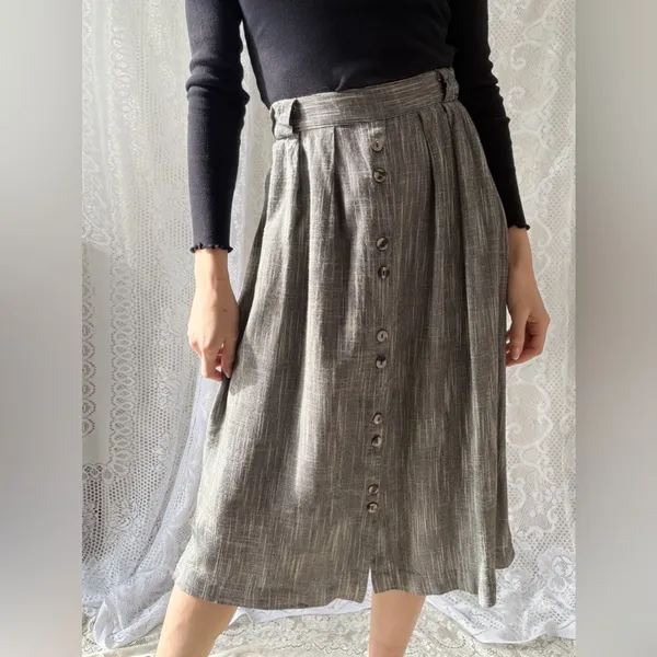 Vintage 90s Button Front Midi Skirt Norton McNaughton Size 8 - Image 12