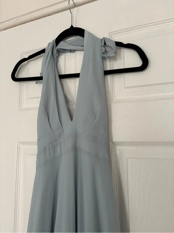 Lulus Light Blue Halter Maxi Dress Elegant Chiffon Flowy Gown Size L - Image 4