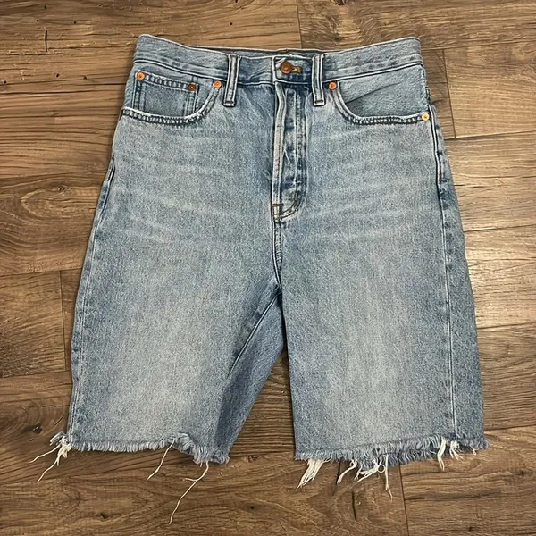 High-Rise Long Denim Shorts in Brightwater Wash - Image 3