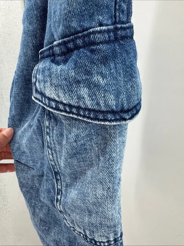 GAP Easy Jean pull on Light Blue Washed Denim Cargo Joggers tapered L drawstring - Image 5