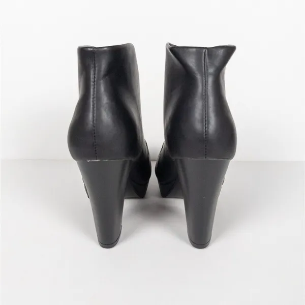 BONNIBEL Black Heeled Lace Up Platform Ankle Booties Faux Leather Women's 9 - Image 4