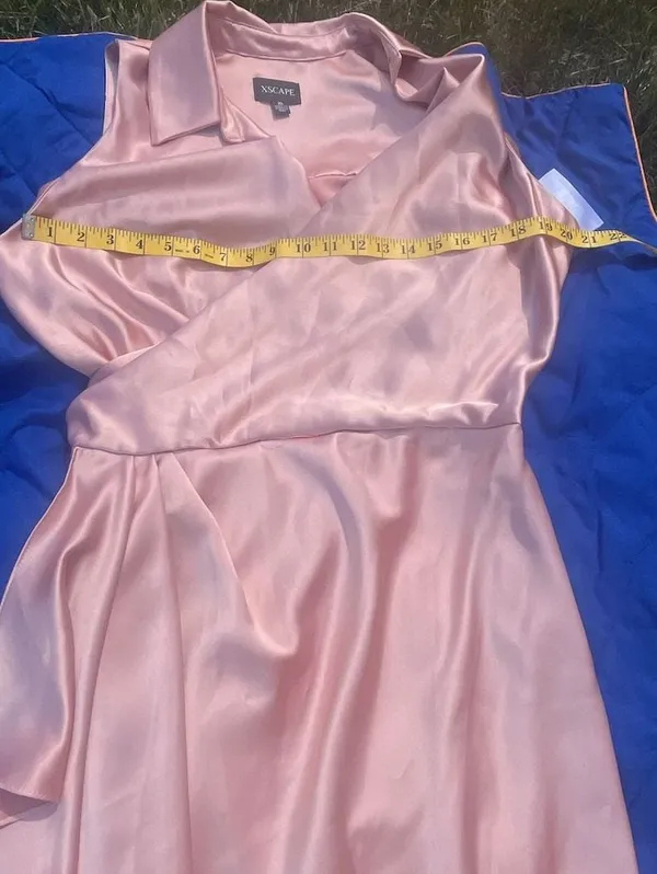 Xscape Women's Pink Satin Collared Wrap Front Maxi Dress Size 16 - Image 6