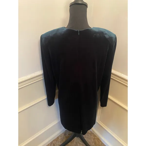 JBS Ltd Vintage Green Velvet Holiday Dress Button Front Midline Slit Zip Back - Image 6