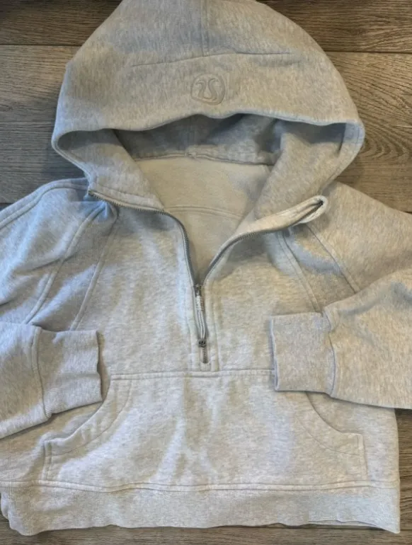Lululemon Scuba Half Zip Crop Sweater Hoodie Heathered Medium Gray Size xs/small - Image 3