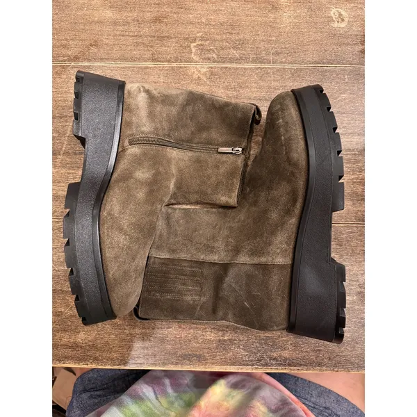 Vince Camuto Womens Neframes Ankle Boots Wedge Heel Army Green Suede Zip 9.5M - Image 3